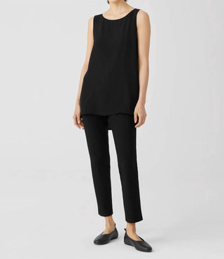 Eileen Fisher - Silk Georgette Crepe Bateau Neck Tank Top