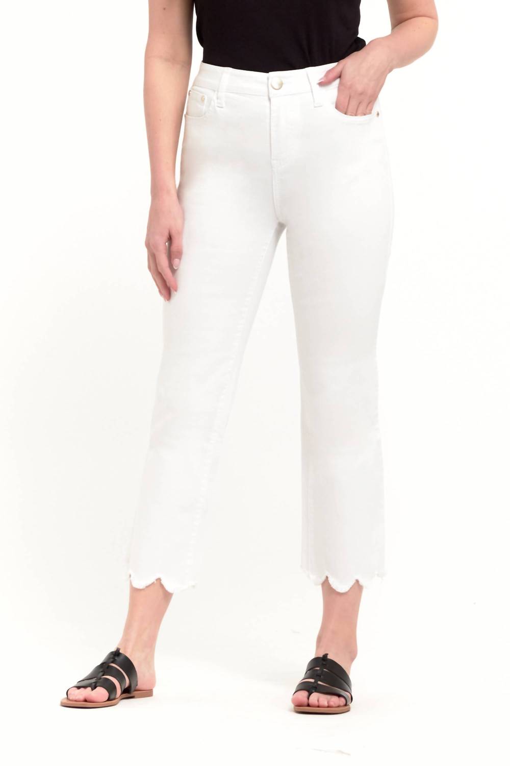 1822 Denim - Scallop High Waisted Crop Straight Leg Jean