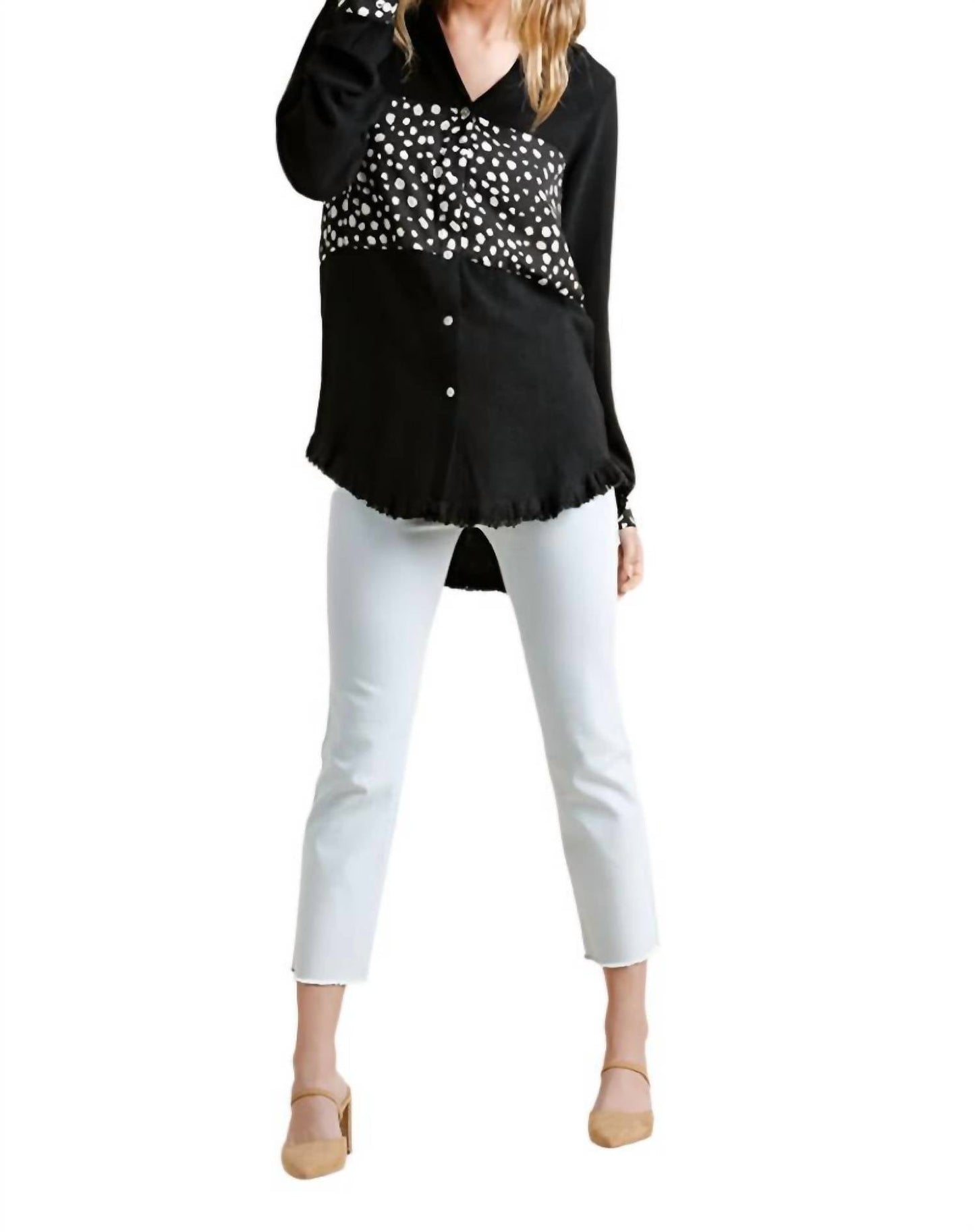 Umgee - Button Down Frayed Long Sleeve Shirt