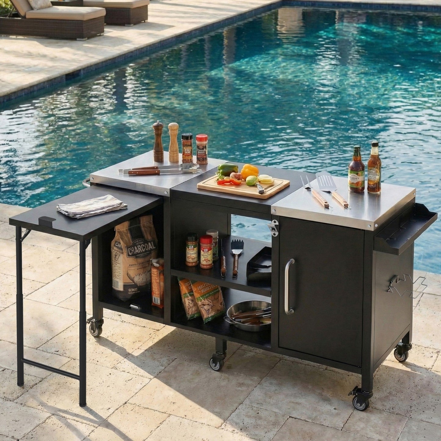 K&K 72.4' Large Grill Table for Big Green Egg