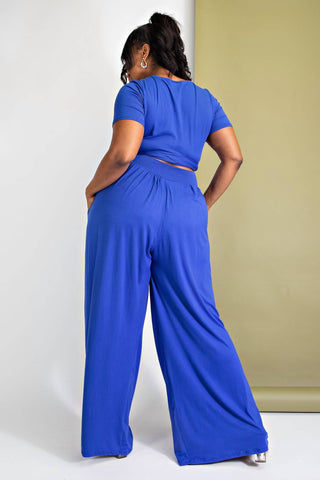 The Curve La - Plus Size Wrap Around Short Sleeve Top And Pants Set