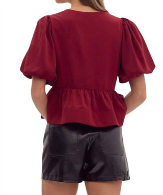Entro - Danielle Puff Sleeves Bow Detail Top