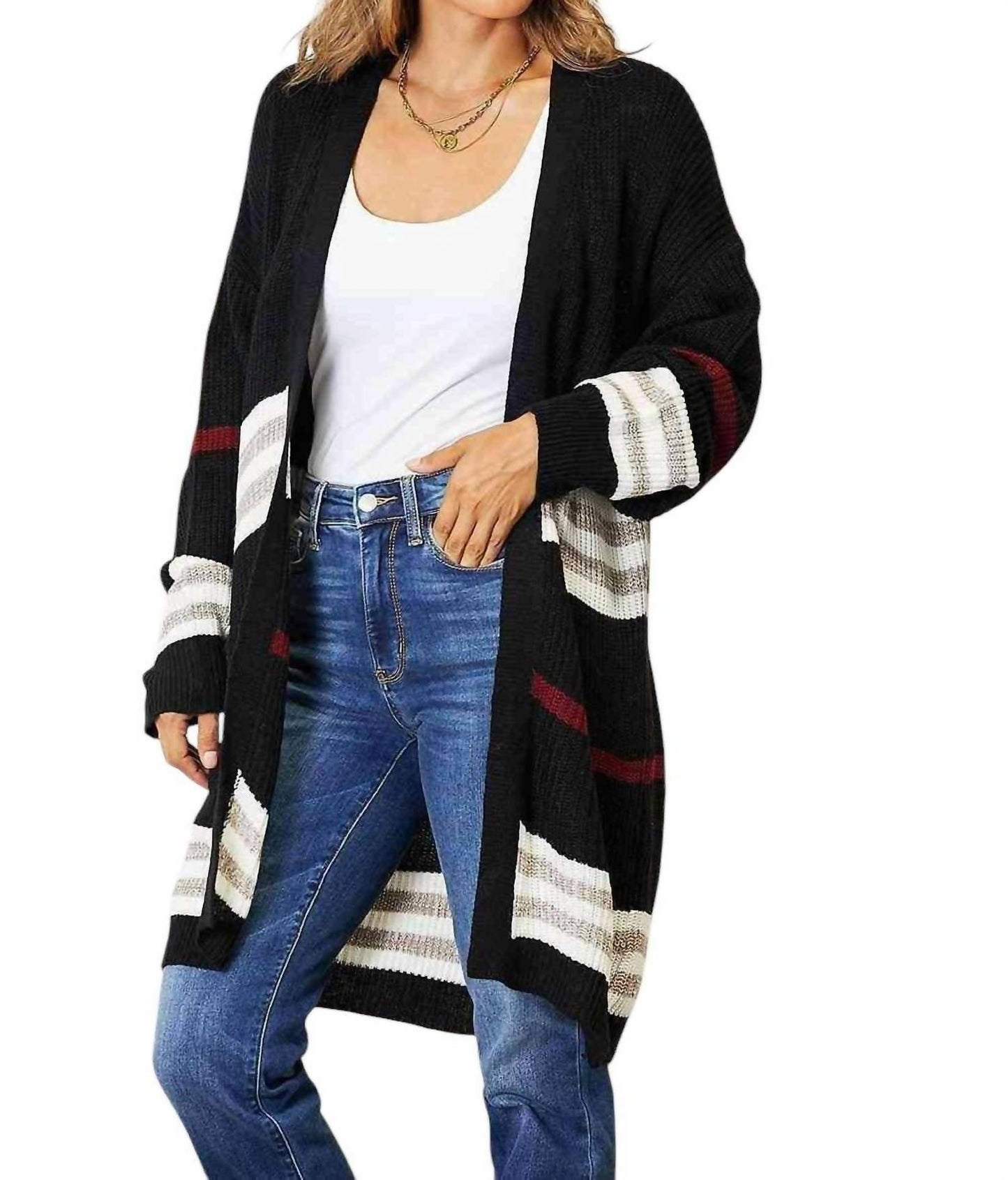 Double Take - Cozy Striped Ribbed Drop Shoulder Sweater