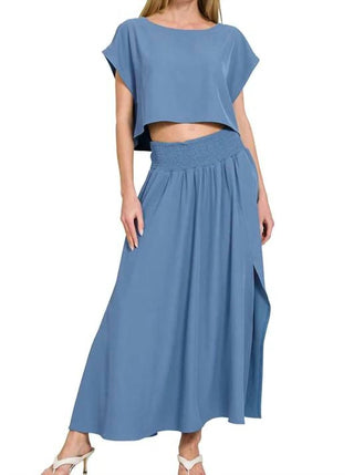 Trendsi - Zenana Heavy Woven Span Crop Tee & Skirt Set