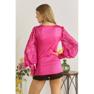 Adora - Top With Lace Balloon Sleeves