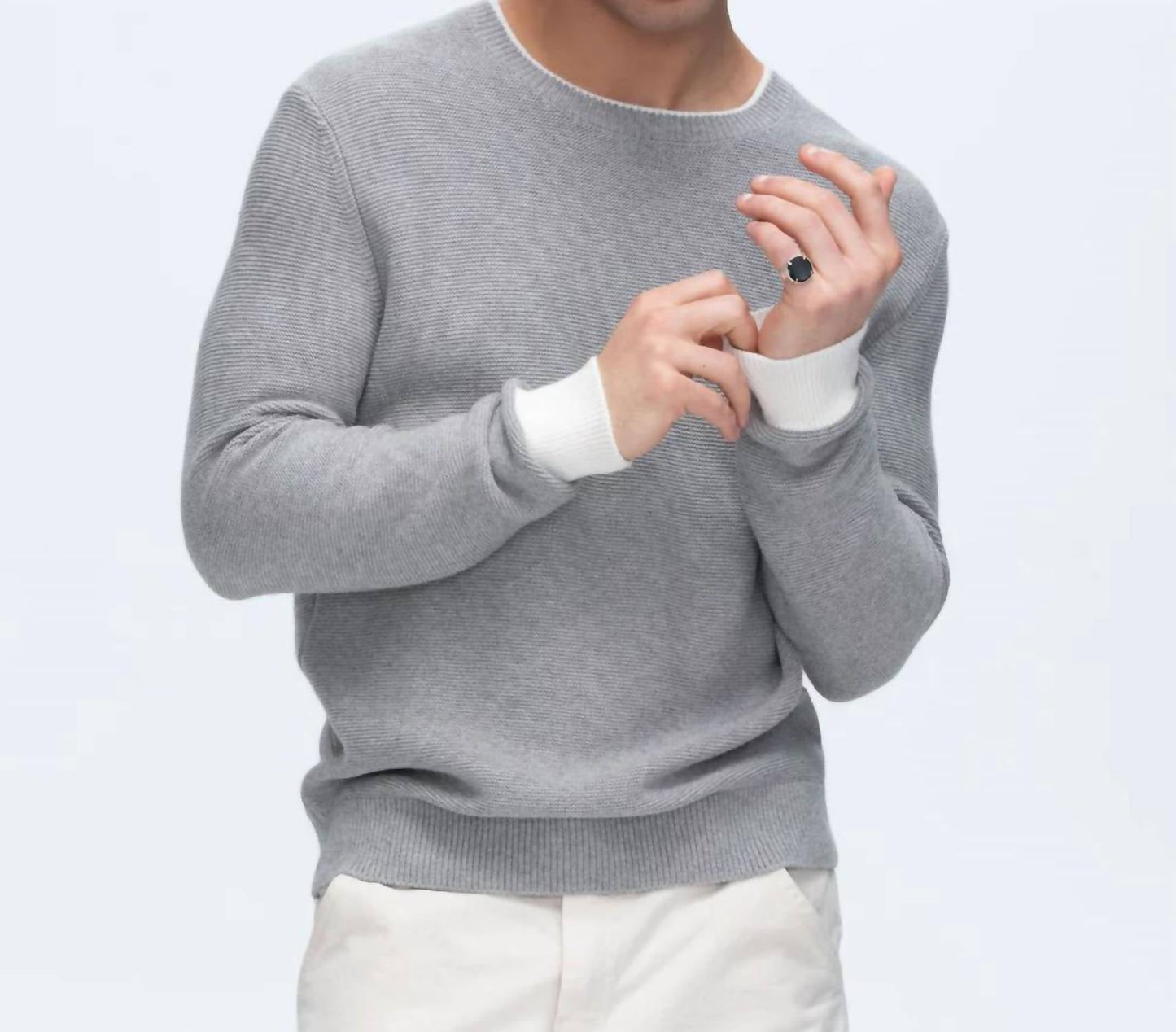 Atm - Cotton Cashmere Colorblock Long Sleeve Crewneck Sweater
