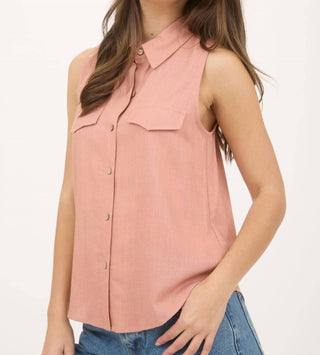 Blu Pepper - Collared Button Down Sleeveless Shirt