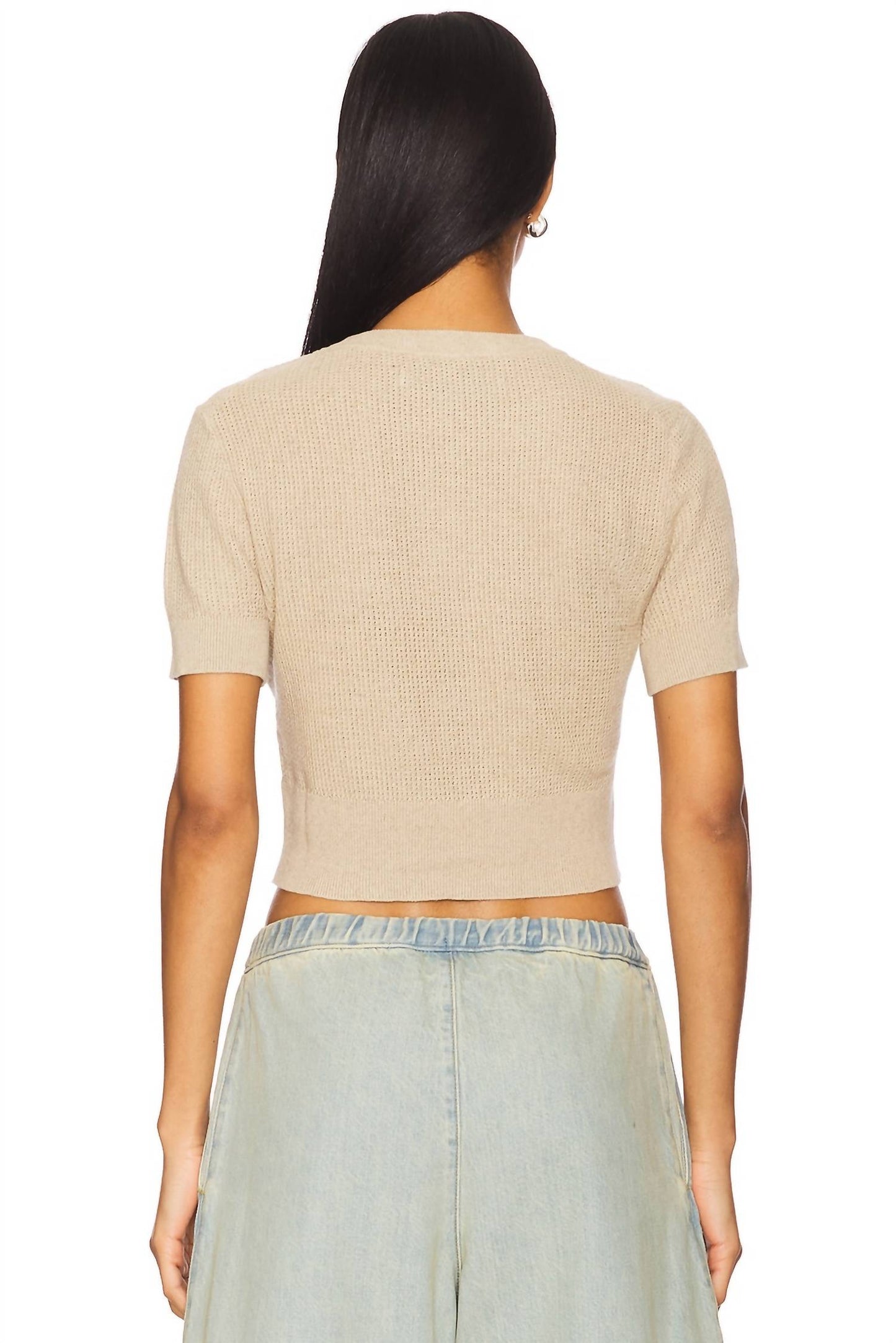Enza Costa - Open Knit Cropped Short Sleeve Sweater