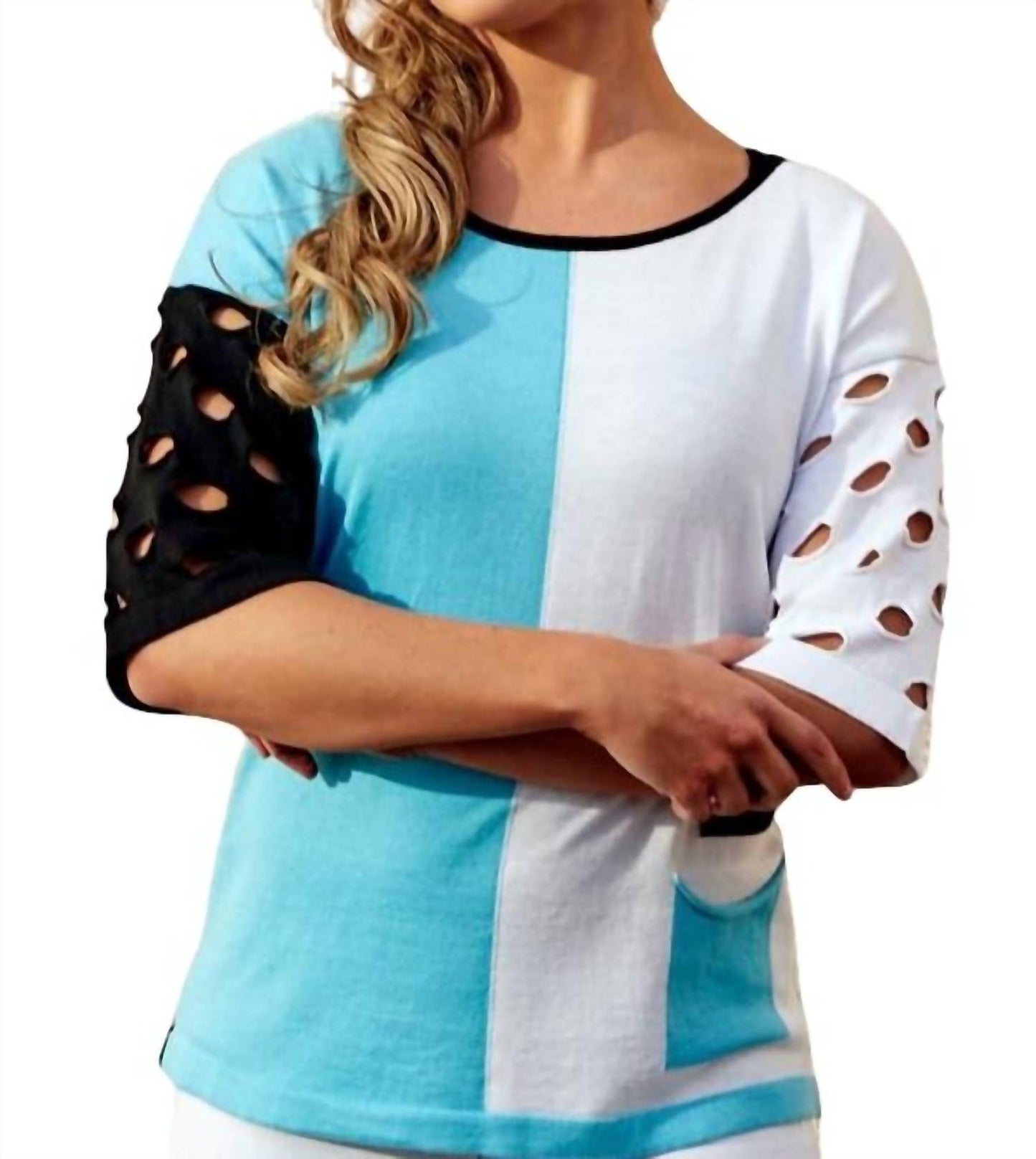 Angel - 3/4 Sleeve Stripe Crew Neck Top
