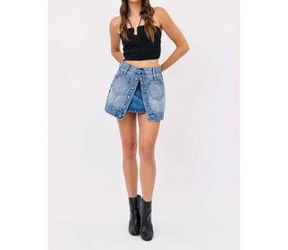 Hidden - Medium Light Button Mini Skirt