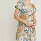 Entro - Floral Print V-neck Puff Sleeve Babydoll Dress