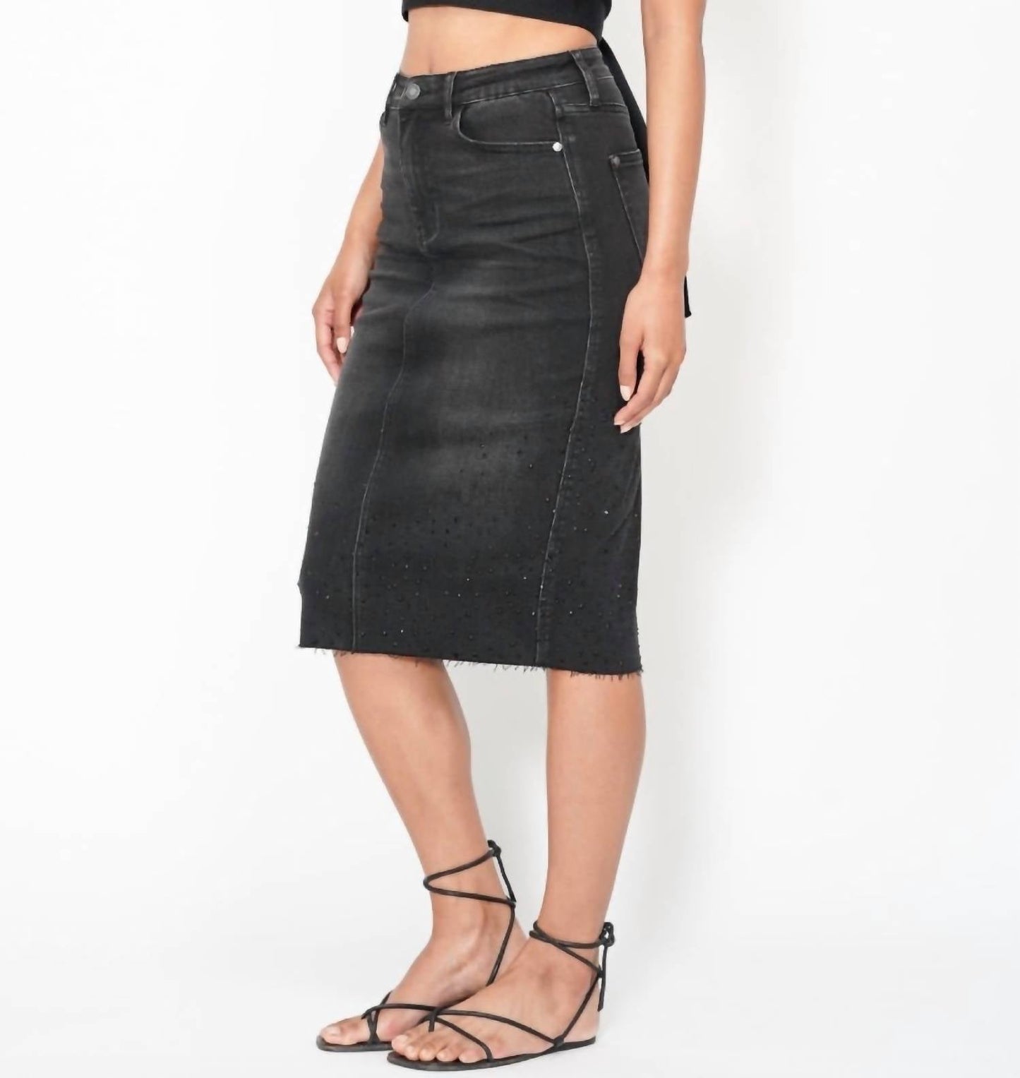 Judy Blue - High Waist Rhinestone Embellished Midi Skirt