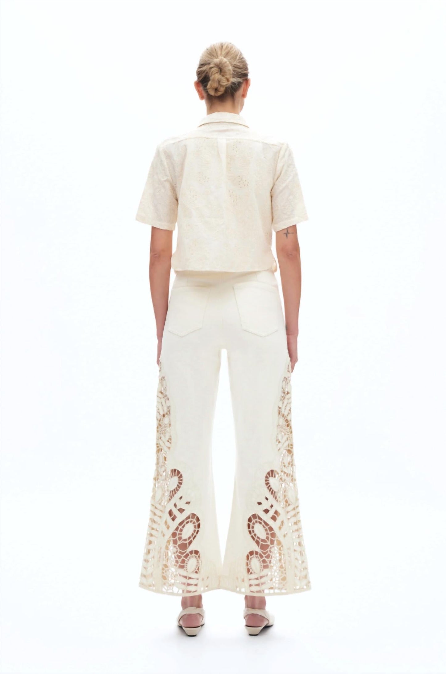Bayeas - Embroidered High Rise Wide Leg Pants