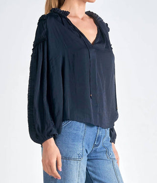 Elan - Long Sleeve Tie Neck Top