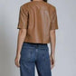 11 Uptown - Collarless Short Sleeve Leather Moto Jacket