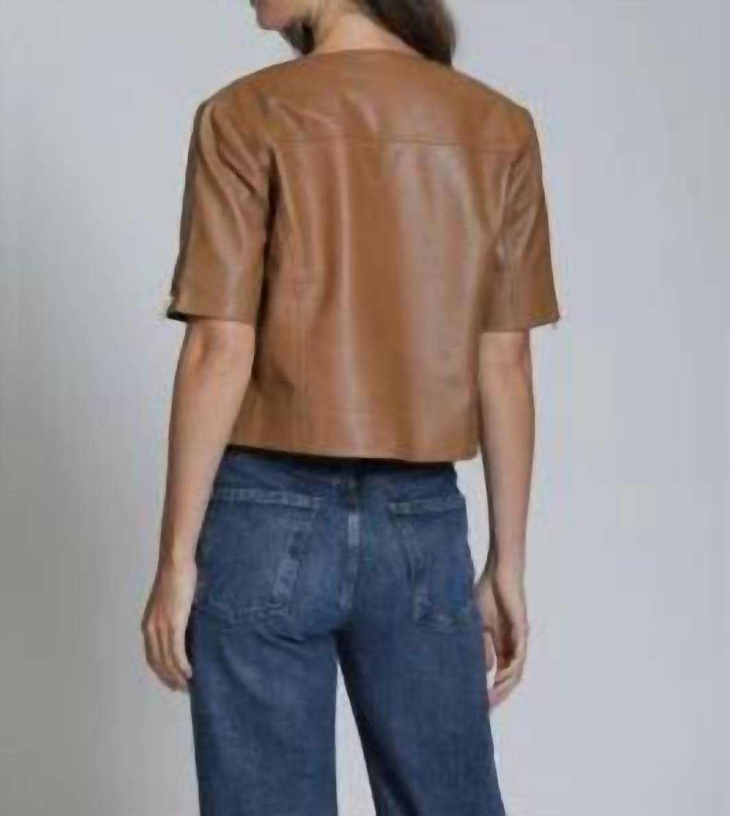 11 Uptown - Collarless Short Sleeve Leather Moto Jacket