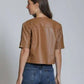 11 Uptown - Collarless Short Sleeve Leather Moto Jacket