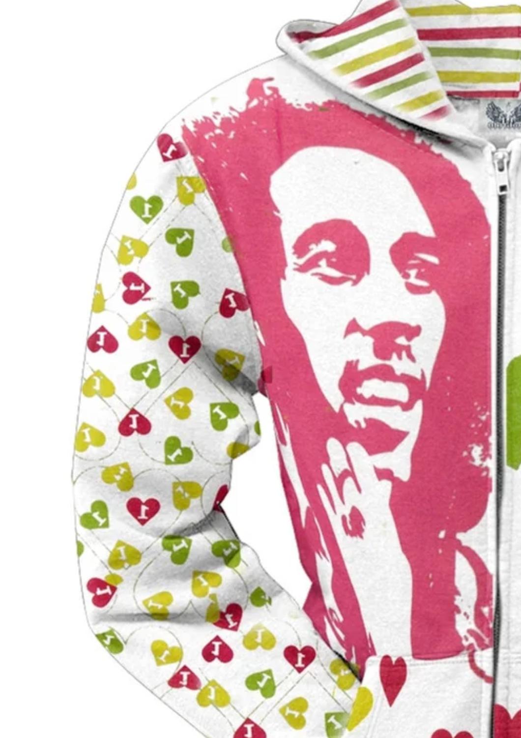 Bob Marley - Teen's One Love Hearts All Over Juniors Zip Hoodie