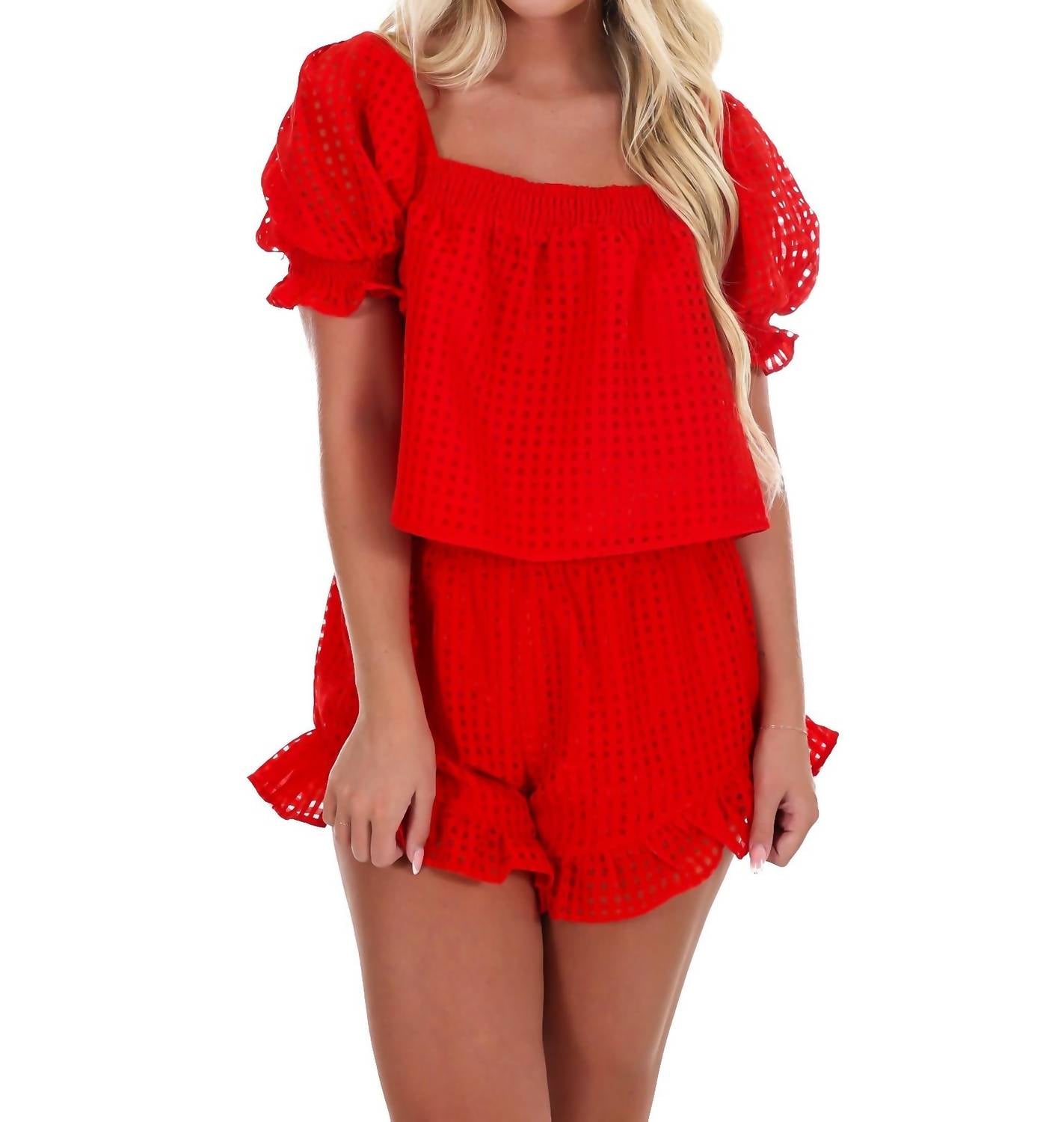 Day + Moon - Country Cutie Gingham Crop Top And Short Set
