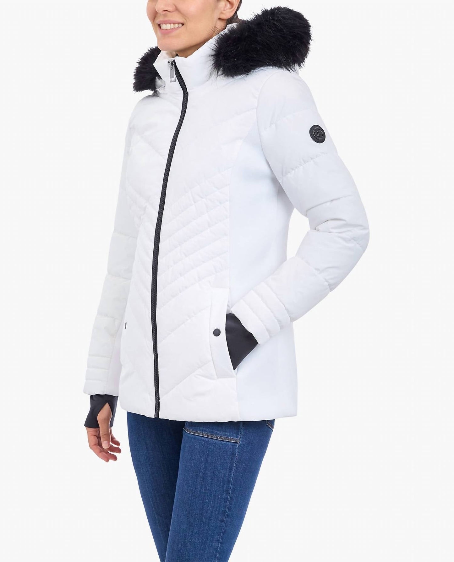 London Fog - Zip-front Puffer Jacket With Removable Faux Fur Trimmed Hood