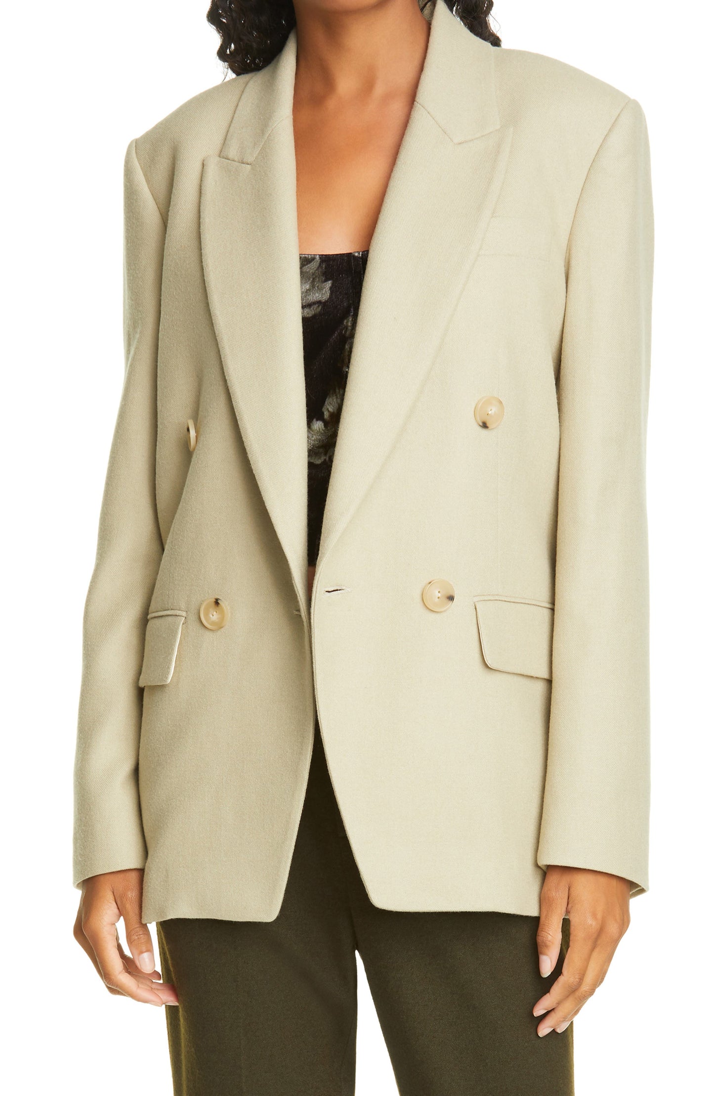 Women's Vince Double Breasted Flannel Blazer, Size 10 - Beige