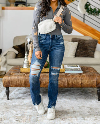 Judy Blue - High Contrast Slim Bootcut Destroyed Jeans