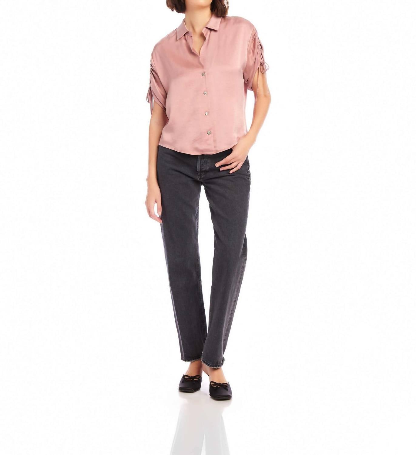 Fifteen Twenty - Ryan Ruched Tie Sleeve Button Shirt