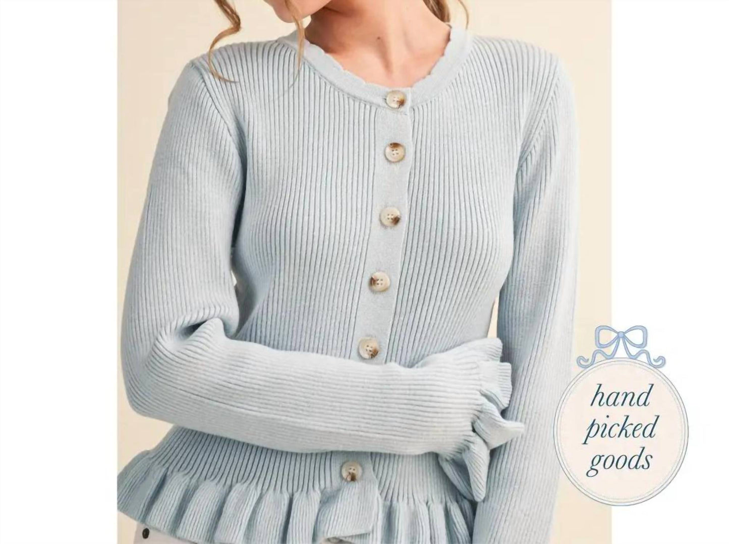 &Merci - Women's Ruffle Hem Ribbed Knit Cardigan