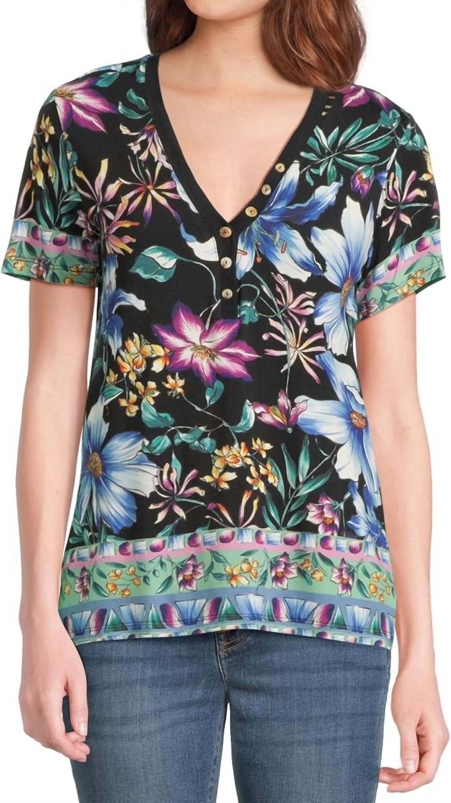 Johnny Was - Janie Fav Short Sleeve Henley Tee