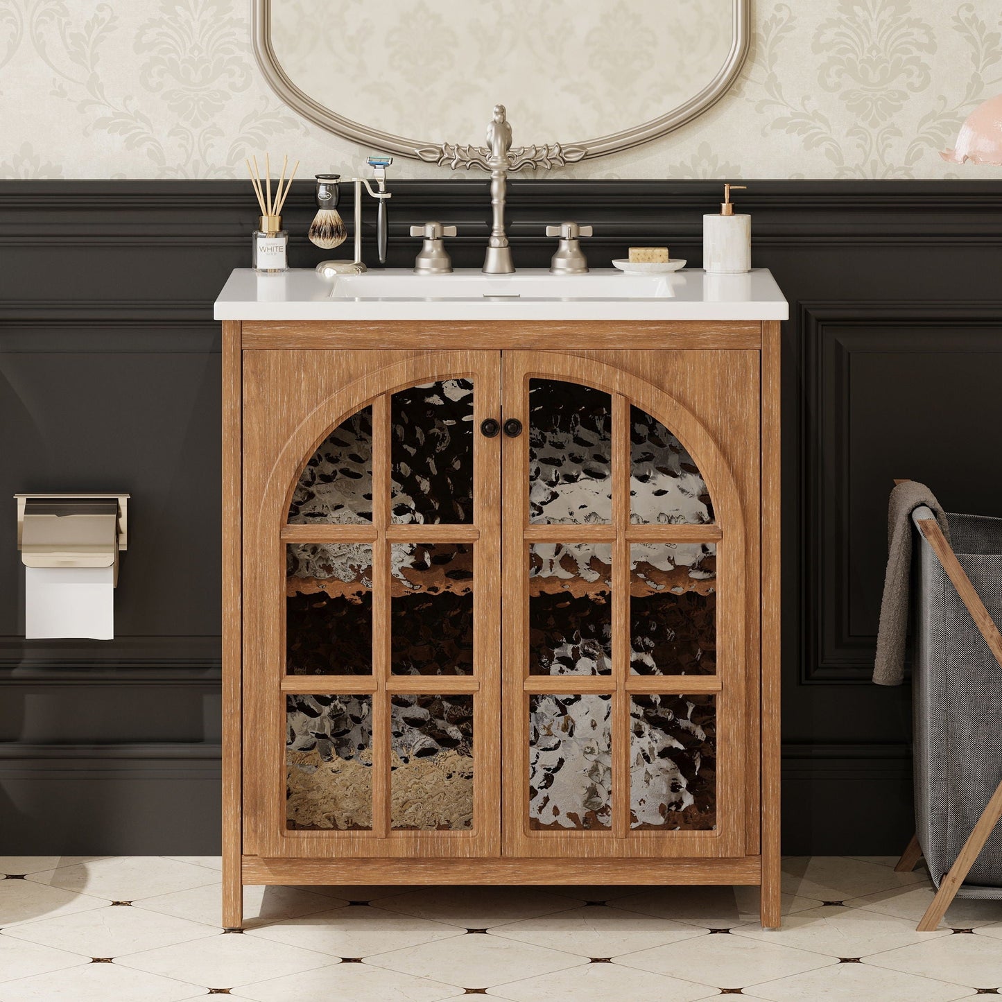 Vintage Farmhouse Bathroom Vanity with Ceramic Sink