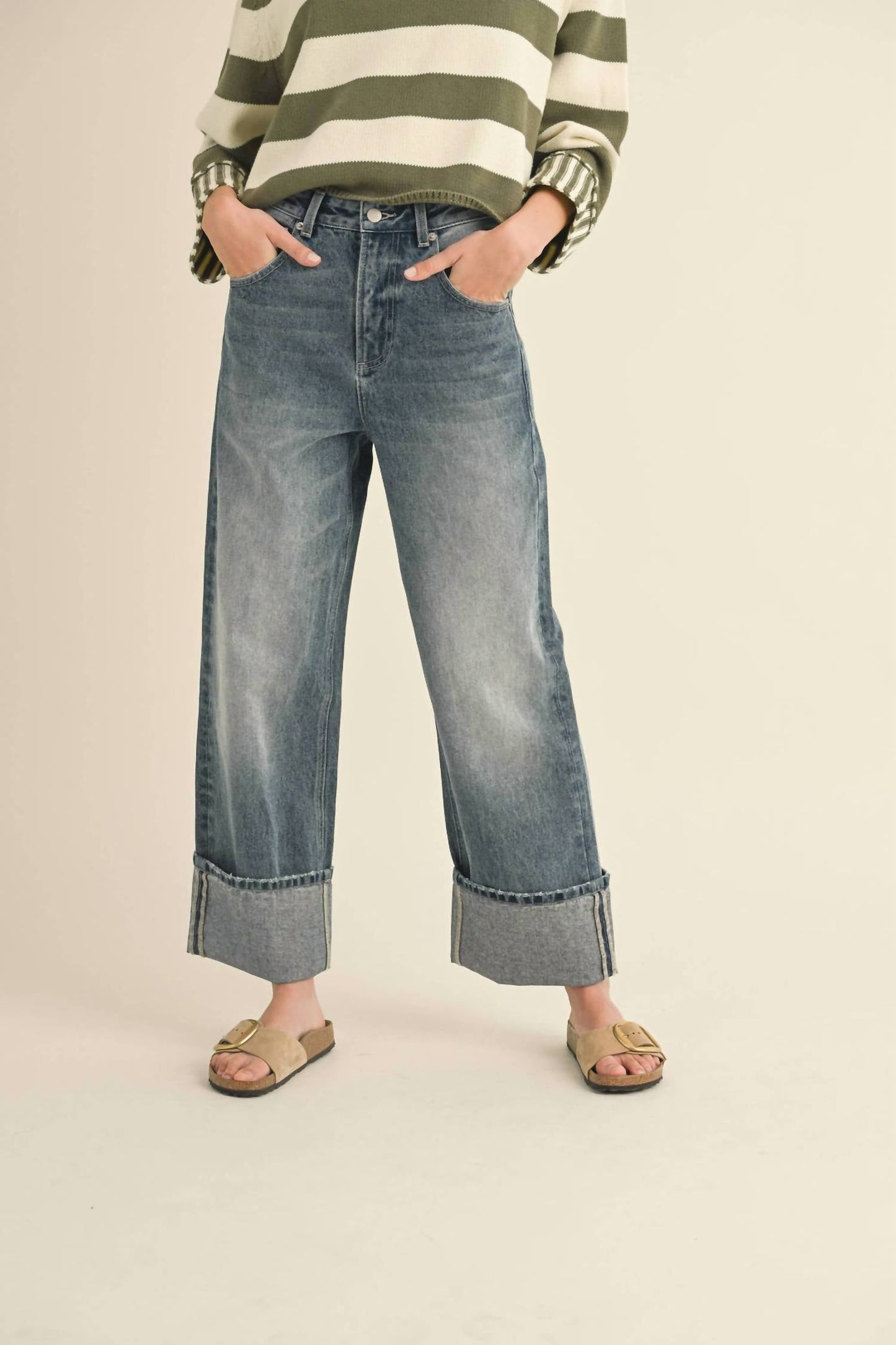 Miou Muse - Straight Leg Cuffed Hem Pants