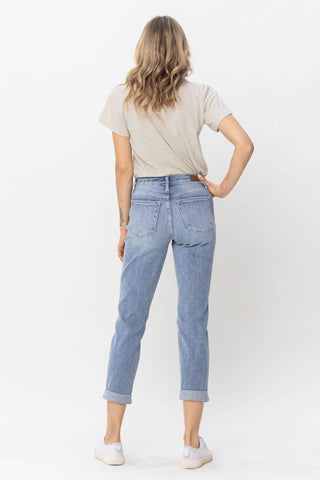 Judy Blue - Mid Rise Double Cuff Destroyed Boyfriend Denim Jeans