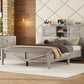 3-Pieces Bedroom Set Queen Size Farmhouse Platform Bed with Storage Headboard and Charging Station