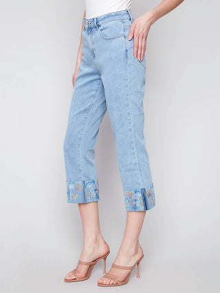 Charlie B - Embroidered Cuff Cropped Jean