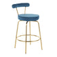 Rhonda Glam Counter Stool in Gold Metal and Blue Velvet - Set of 2