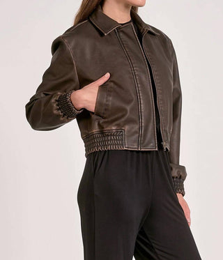 Elan - Faux Leather Bomber Jacket