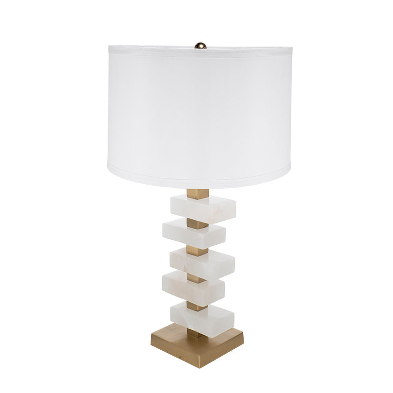 D15x26.7' White and Gold Alabaster Slab Table Lamp
