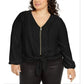 Women's Plus Size Pebble Crepe Tie Front Top - Black