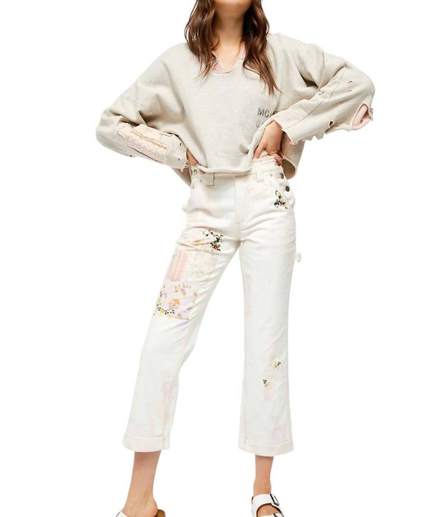 Free People - Women's Floral Vintage High Rise Alive Boyfriend Jeans
