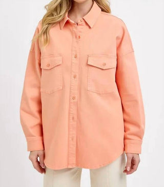 Trendsi - Risen Full Size Button Down Long Sleeve Denim Shacket With Chest Pockets Plus Size