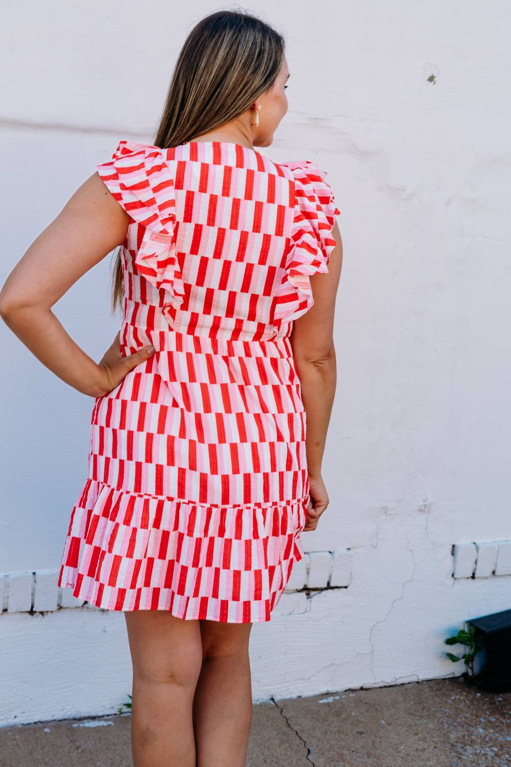 Joy Joy - Ruched V-neck Ruffles Dress