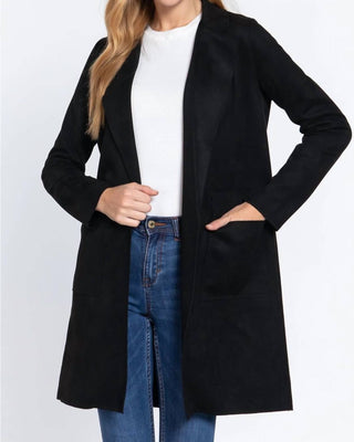 Active Basic - Long Sleeve Open Front Faux Suede Jacket