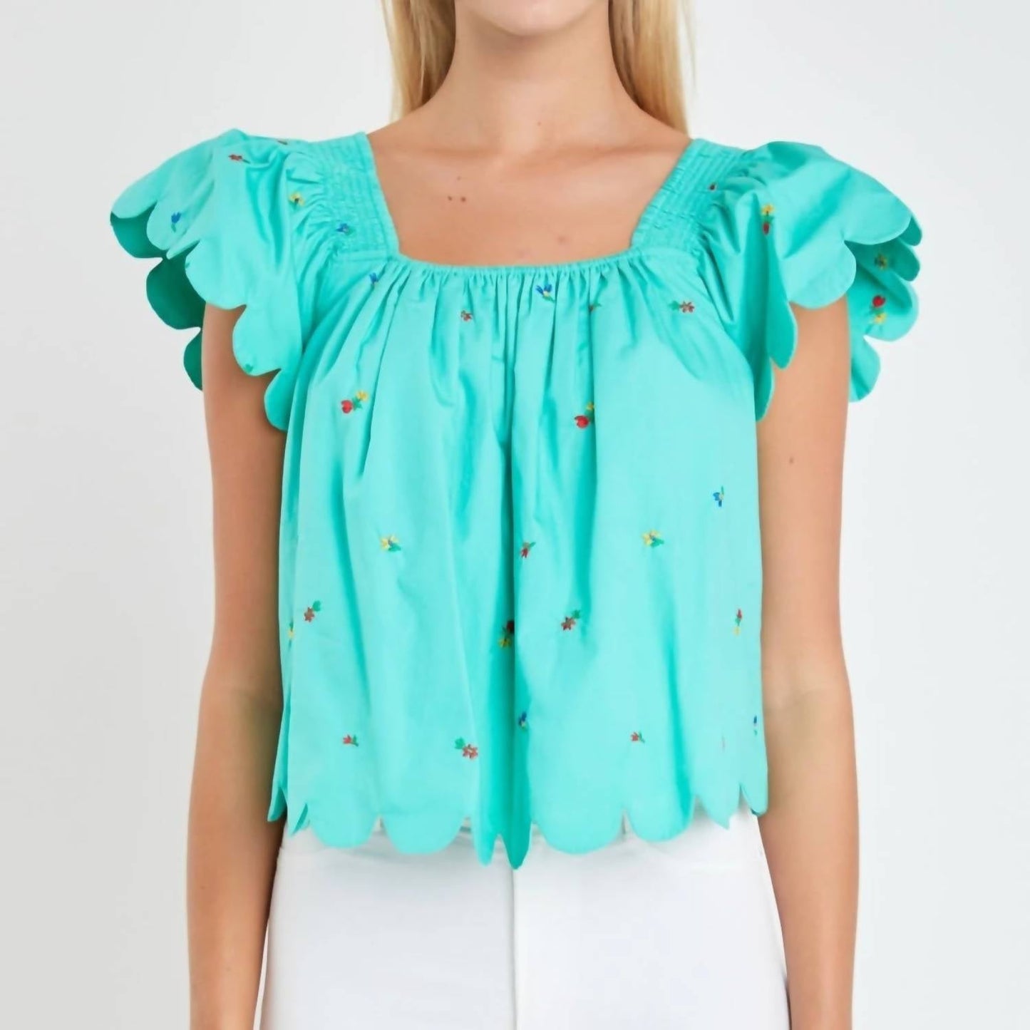 2.7 August Apparel - Women's Scalloped Hem Ruffle Detail Top
