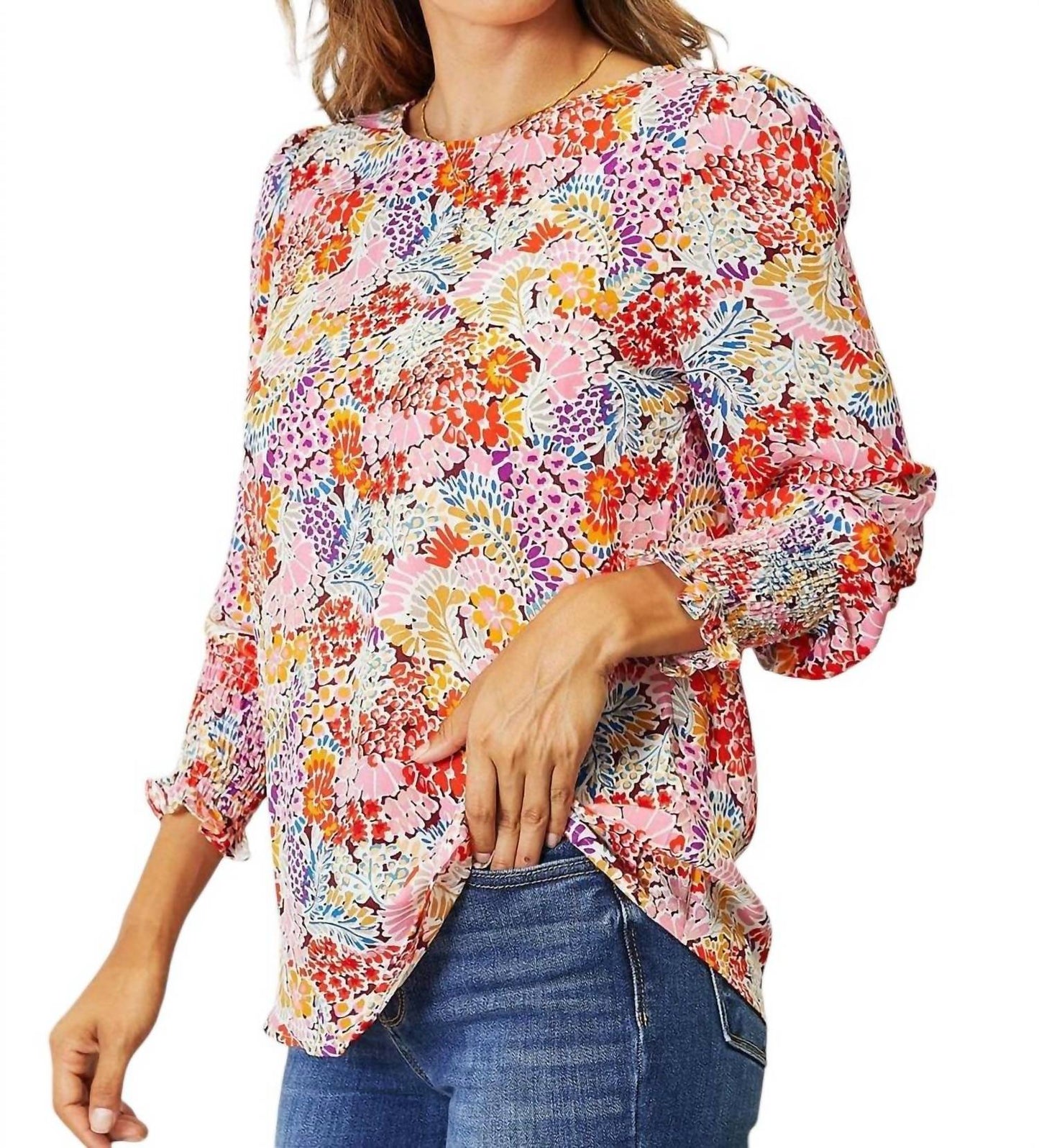 Double Take - Floral Elegance Puff Sleeve Blouse