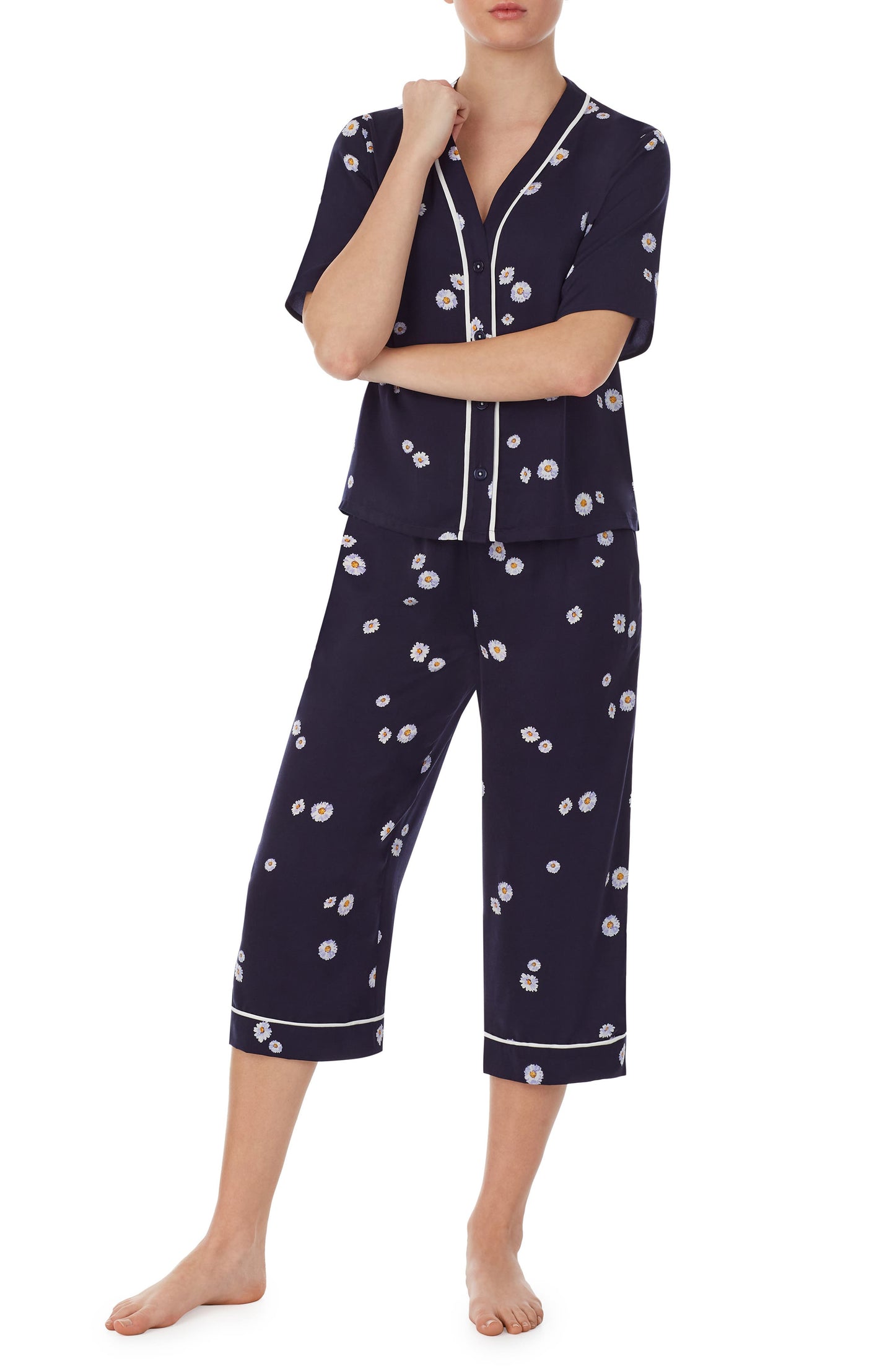 Room Service Pjs Crop Pajamas in Nvy/flor  Size Small