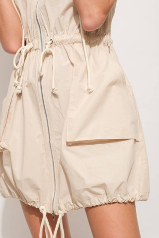 And The Why - Short Sleeve Drawstring Hooded Mini Dress