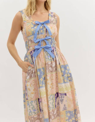 Entro - Multi-pattern Bow Detail Midi Dress