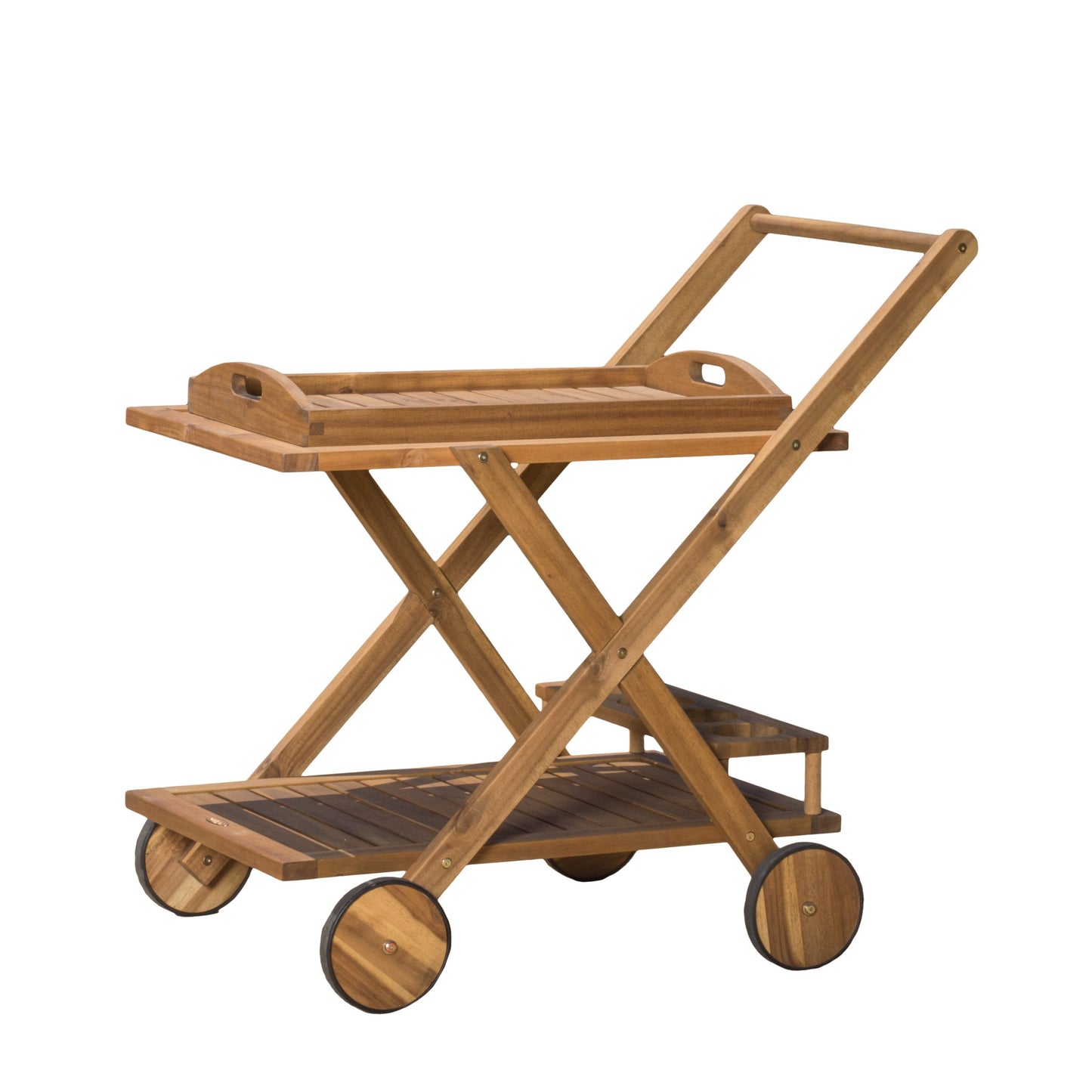 Riviera Bar Cart Natural Stained Acacia Wood Mobile Bar Cart