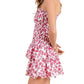 Baby Pink - Women's Printed Smocked Embroidered Mini Dress