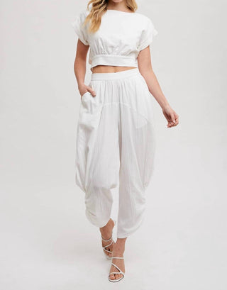 Bluivy - Cropped Ribbon Tie-back Top With Matching Harem Pants